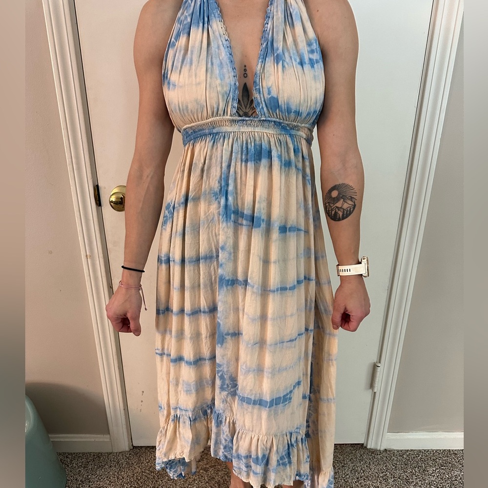 Raviya Blue and Cream Tie-Dye A line Dress